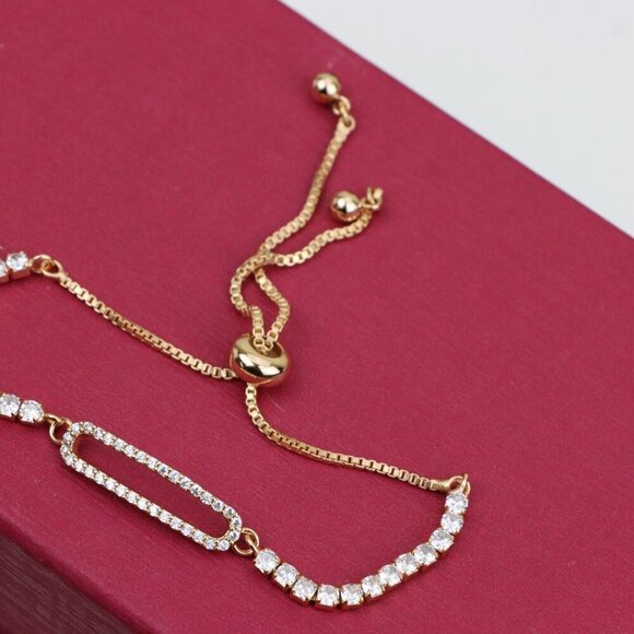 Elegant Rose Gold A-Bracelet with Sparkling Cubic Zirconia Accents, XPAB0649 - Picture 12 of 12